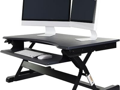 Luxor Two Tier Adjustable Height Standing Desk Conversion Kit with Electric Motor and Push Button Controls