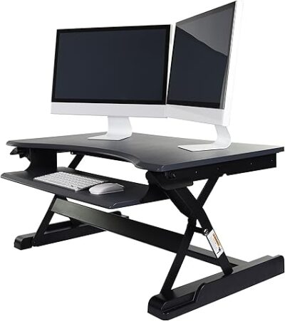 Luxor Two Tier Adjustable Height Standing Desk Conversion Kit with Electric Motor and Push Button Controls