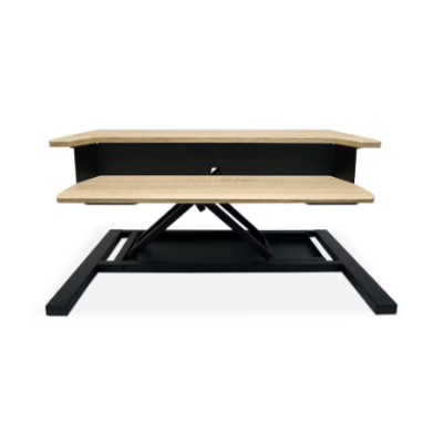 Luxor Two Tier Adjustable Height Standing Desk Conversion Kit with Manual Lift + Compact Workspace White Oak