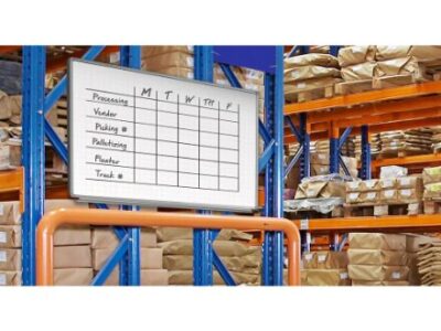 Luxor Wall Mounted Magnetic Ghost Grid Whiteboard with Aluminum Frame and Marker Tray 72 x 40