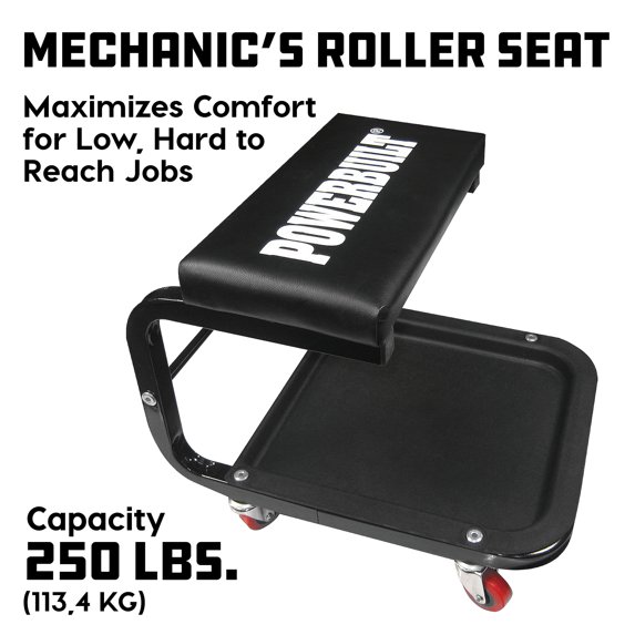 Powerbuilt Rolling Mechanic’s Seat with Casters – 250lb Weight Capacity1