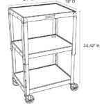 Chariot utilitaire UCMT1 Luxor 42 pouces 3 étagères hauteur réglable en acier capacité de poids 300 lb noir 24 x 42