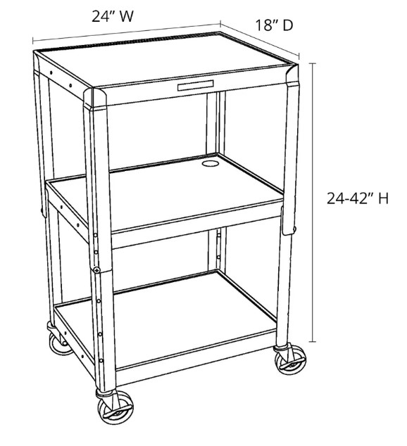 UCMT1 Luxor 42inch 3 Shelf Adjustable Height Steel Utility Cart 300lb Weight Capacity Black 24 x 42