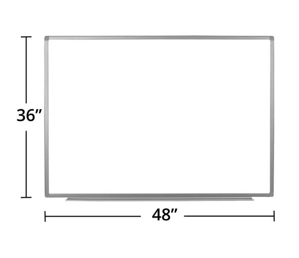 Tableau blanc magnétique Luxor à monter au mur avec cadre en aluminium et plateau pour marqueurs – 48 x 36