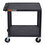 2-Shelf Heavy Duty Plastic Utility Cart with 2 Flat Shelves and 3-Outlet Electric Assembly with 15' Cord - 200lb Weight Capacity - 24" x 18"