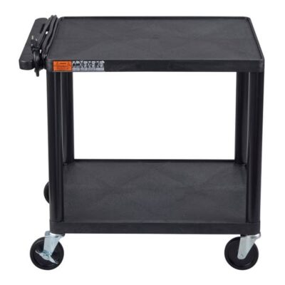 2-Shelf Heavy Duty Plastic Utility Cart with 2 Flat Shelves and 3-Outlet Electric Assembly with 15' Cord - 200lb Weight Capacity - 24" x 18"
