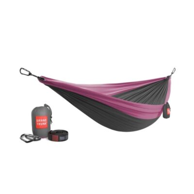 Grand Trunk Double Deluxe Hammock featuring Parachute Nylon and Straps - Charcoal/Magenta