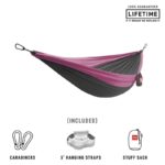 Grand Trunk Double Deluxe Hammock featuring Parachute Nylon and Straps - Charcoal/Magenta