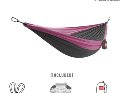 Grand Trunk Double Deluxe Hammock featuring Parachute Nylon and Straps - Charcoal/Magenta