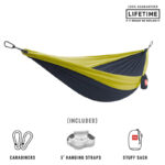 Grand Trunk Double Deluxe Hammock featuring Parachute Nylon and Straps - Navy/Chartreuse