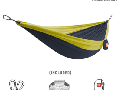 Hamac Grand Trunk Double Deluxe avec nylon parachute et sangles - Bleu marine/Chartreuse