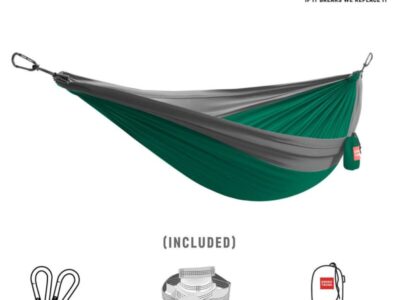Grand Trunk Double Deluxe Hammock featuring Parachute Nylon and Straps - Green/Charcoal