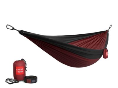 Grand Trunk Double Deluxe Hammock featuring Parachute Nylon and Straps - Crimson/Charcoal