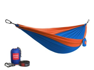 Grand Trunk Double Deluxe Hammock featuring Parachute Nylon and Straps - Blue/Orange