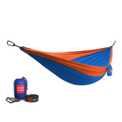 Grand Trunk Double Deluxe Hammock featuring Parachute Nylon and Straps - Blue/Orange