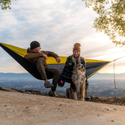 Grand Trunk Double Deluxe Hammock featuring Parachute Nylon and Straps - Charcoal/Magenta