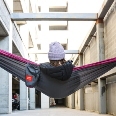 Grand Trunk Double Deluxe Hammock featuring Parachute Nylon and Straps - Charcoal/Magenta