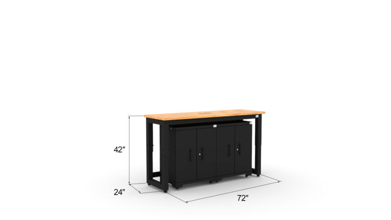 Armoires de rangement pour garage avec 2 caissons bas et plan de travail en bois massif de 72 pouces