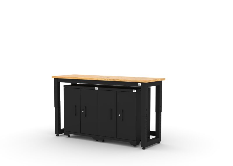 Armoires de rangement pour garage avec 2 caissons bas et plan de travail en bois massif de 72 pouces