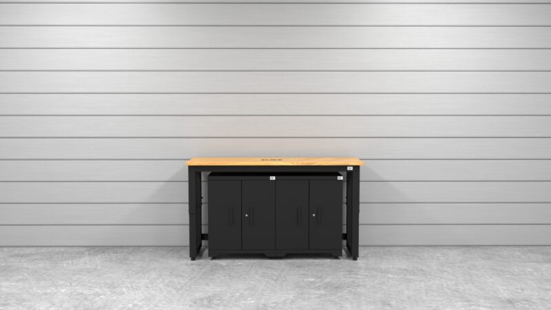 Armoires de rangement pour garage avec 2 caissons bas et plan de travail en bois massif de 72 pouces