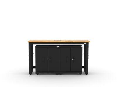 Garage storage cabinets with 2 base cabinets and 72 inch solid wood worktop