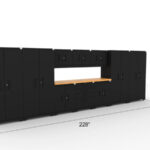 Ensemble de rangement d'atelier CAT avec 4 casiers, 3 armoires murales, 2 armoires basses, 1 armoire à outils et un plan de travail de 84 pouces