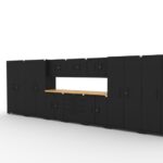 Ensemble de rangement d'atelier CAT avec 4 casiers, 3 armoires murales, 2 armoires basses, 1 armoire à outils et un plan de travail de 84 pouces