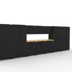 Ensemble de rangement d'atelier CAT avec 4 casiers, 3 armoires murales, 2 armoires basses, 1 armoire à outils et un plan de travail de 84 pouces