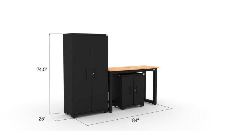 CAT garage storage cabinet set with 1 locker, 1 base cabinet and 48 inch worktop