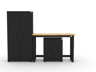 CAT garage storage cabinet set with 1 locker, 1 base cabinet and 48 inch worktop