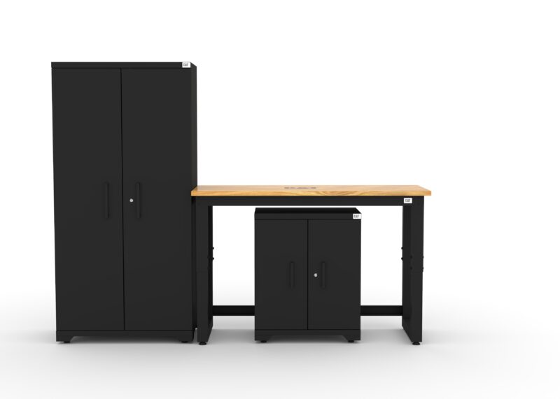 CAT garage storage cabinet set with 1 locker, 1 base cabinet and 48 inch worktop