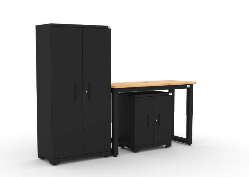 CAT garage storage cabinet set with 1 locker, 1 base cabinet and 48 inch worktop