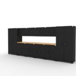 Meubles de rangement pour garage avec 2 casiers, 4 armoires murales, 4 meubles bas et deux plans de travail en bois massif de 56 pouces
