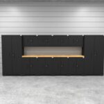 Meubles de rangement pour garage avec 2 casiers, 4 armoires murales, 4 meubles bas et deux plans de travail en bois massif de 56 pouces
