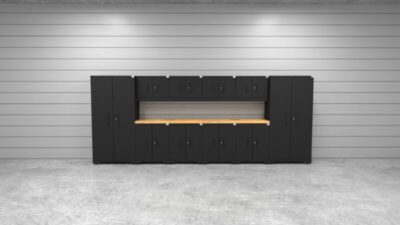 CAT FWSETDZ mode de vie Meubles de rangement pour garage avec 2 casiers, 4 armoires murales, 4 meubles bas et deux plans de travail en bois massif de 56 pouces
