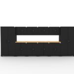 Meubles de rangement pour garage avec 2 casiers, 4 armoires murales, 4 meubles bas et deux plans de travail en bois massif de 56 pouces