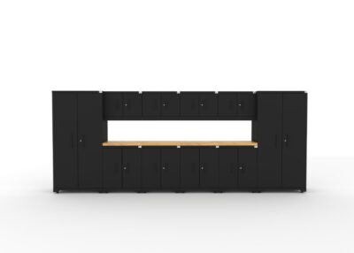 CAT FWSETDZ principal Meubles de rangement pour garage avec 2 casiers, 4 armoires murales, 4 meubles bas et deux plans de travail en bois massif de 56 pouces