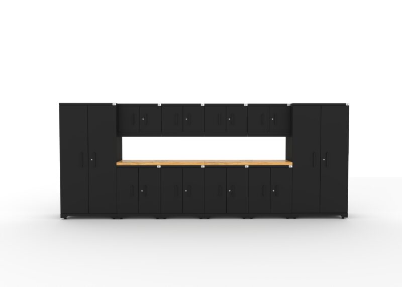 Meubles de rangement pour garage avec 2 casiers, 4 armoires murales, 4 meubles bas et deux plans de travail en bois massif de 56 pouces