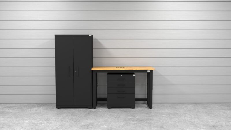 Ensemble de rangement de garage CAT avec 1 casier, 1 armoire à outils et plan de travail de 122 cm