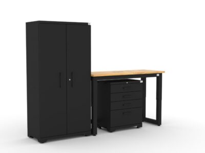 CAT garage storage cabinet set with 1 locker, 1 tool cabinet and 48 inch worktop