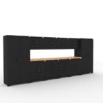 CAT garage storage cabinet set with 4 lockers, 4 wall cabinets, 4 base cabinets and 84 inch worktop