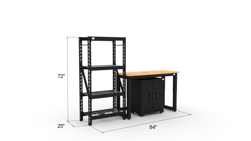 CAT FWSETE dims CAT garage storage cabinet set with 1 shelving unit, 1 base cabinet and 48 inch workbench
