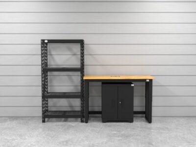 CAT garage storage cabinet set with 1 shelving unit, 1 base cabinet and 48 inch workbench