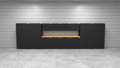 Ensemble de rangement de garage CAT avec 4 casiers, 4 armoires murales, 4 armoires de base et plan de travail de 84 pouces