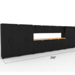 Ensemble d'armoires de garage CAT entièrement soudées avec 4 casiers, 4 armoires murales, 2 armoires basses, 2 armoires à outils et double dessus de 56 pouces