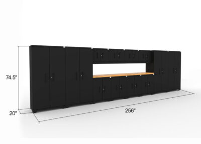Ensemble d'armoires de garage CAT entièrement soudées avec 4 casiers, 4 armoires murales, 2 armoires basses, 2 armoires à outils et double dessus de 56 pouces