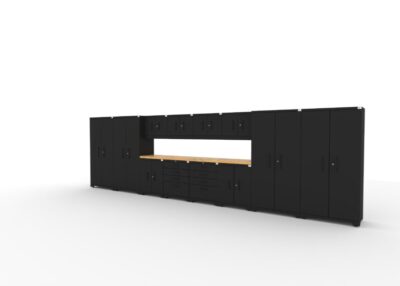 Ensemble d'armoires de garage CAT entièrement soudées avec 4 casiers, 4 armoires murales, 2 armoires basses, 2 armoires à outils et double dessus de 56 pouces