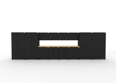 Ensemble d'armoires de garage CAT entièrement soudées avec 4 casiers, 4 armoires murales, 2 armoires basses, 2 armoires à outils et double dessus de 56 pouces
