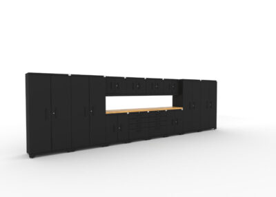 Ensemble d'armoires de garage CAT entièrement soudées avec 4 casiers, 4 armoires murales, 2 armoires basses, 2 armoires à outils et double dessus de 56 pouces