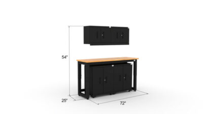 CAT garage storage cabinet set with 2 wall cabinets, 2 base cabinets and 72 inch worktop
